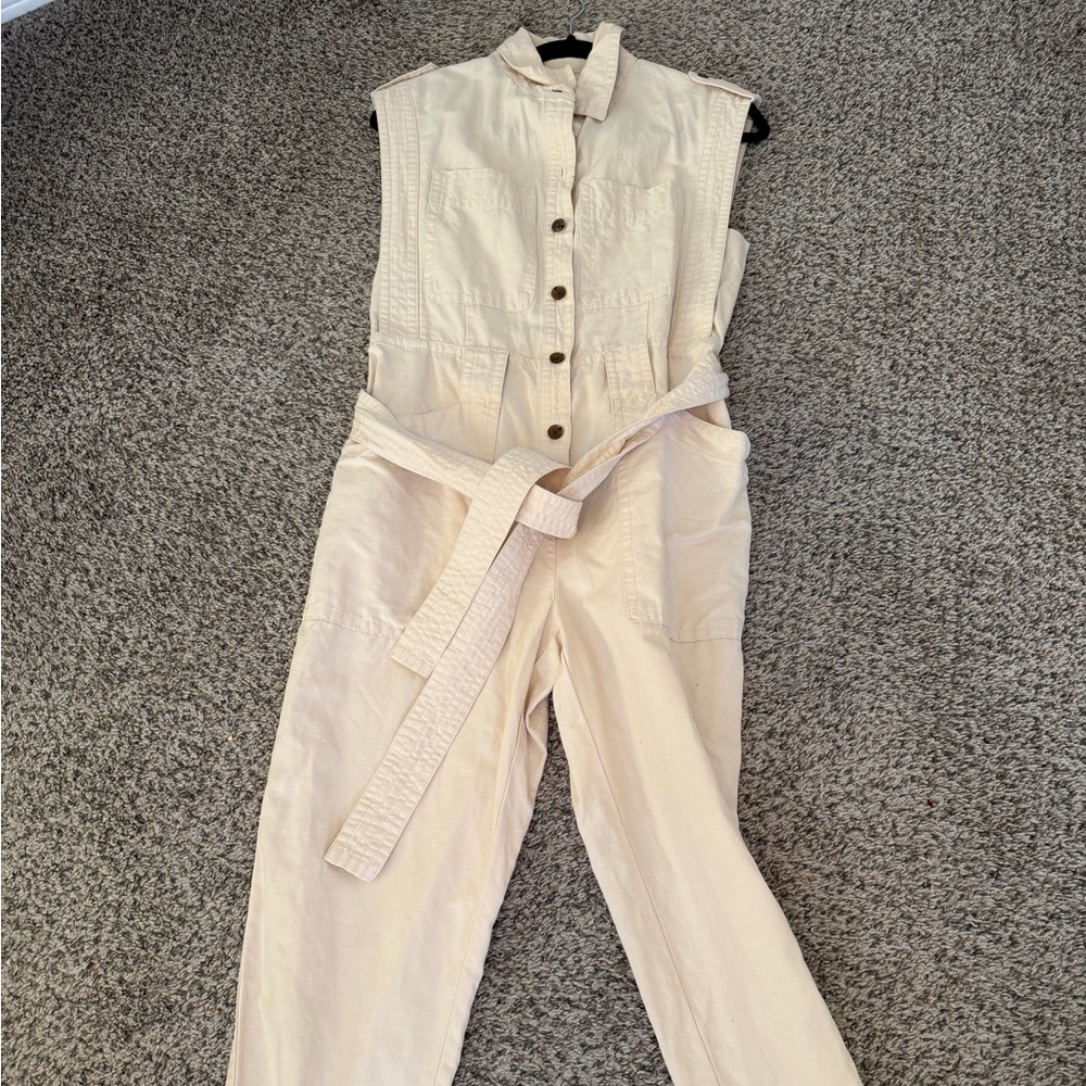 Banana Republic Light Beige Button-Front Jumpsuit
